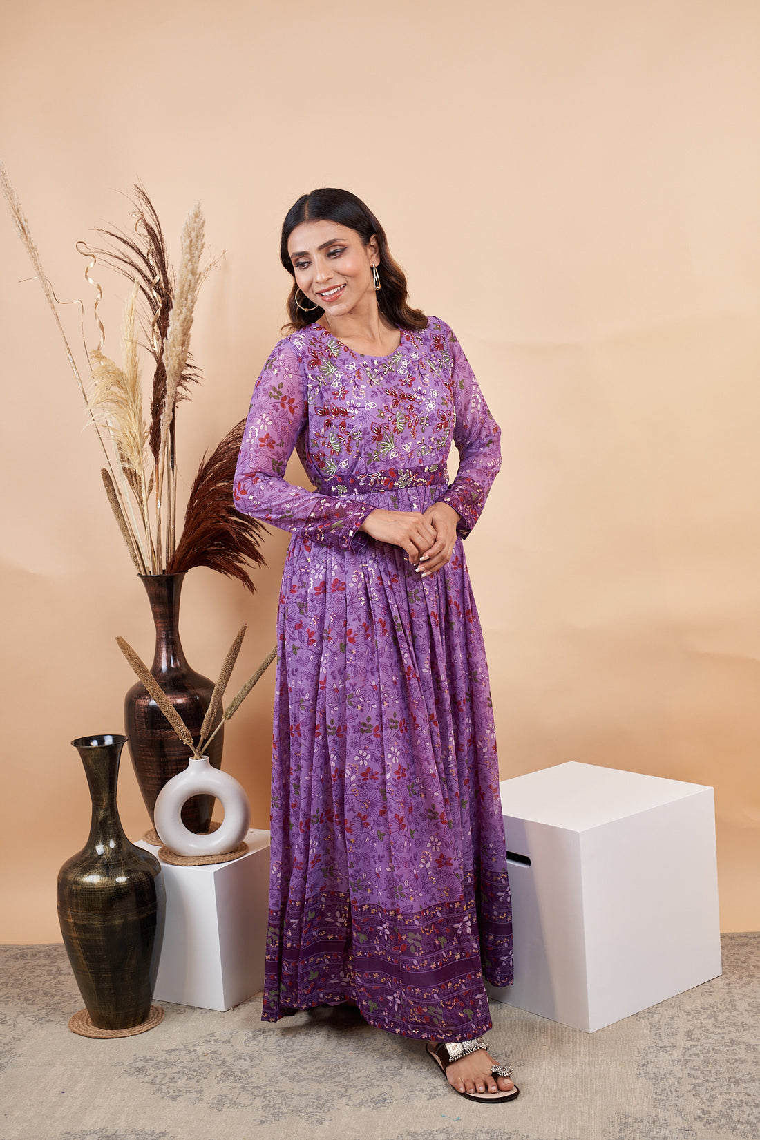 RY Purple Handwork belted Gown for Engagement /Gift For Special Day