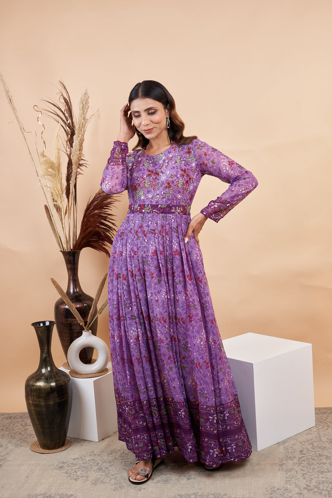 RY Purple Handwork belted Gown for Engagement /Gift For Special Day
