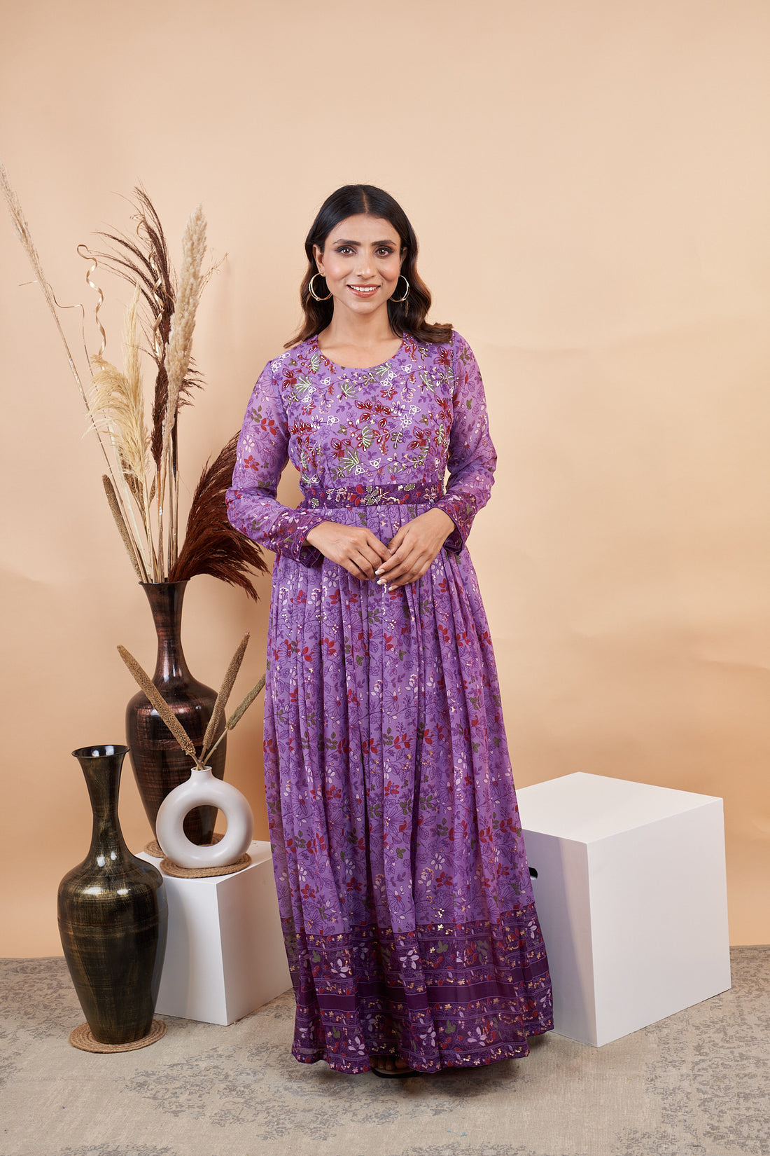 RY Purple Handwork belted Gown for Engagement /Gift For Special Day