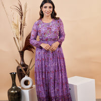 RY Purple Handwork belted Gown for Engagement /Gift For Special Day